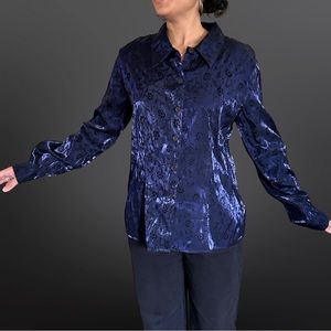 Vintage Y2K iridescent blouse with velvet florals - Impressions [H3R]